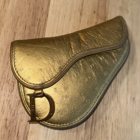 Dior Handbags - Christian Dior Gold ostrich Saddle-Shaped Pouch coin purse